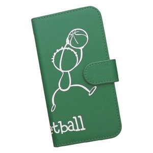 Redmi Note 11　スマホケース 手帳型 バスケットボール 籠球 スポーツ モノトーン 棒人間 グリーン