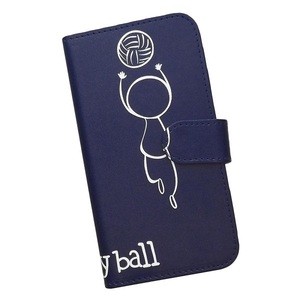 Redmi Note 11　スマホケース 手帳型 バレーボール 排球 スポーツ モノトーン 棒人間 ネイビー