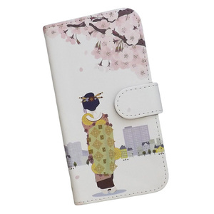 iPhone13 mini　スマホケース 手帳型 プリントケース 京都 桜 芸者 舞妓 街並み 風景