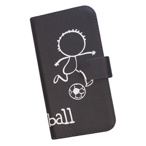 iPhone13 PRO　スマホケース 手帳型 フットボール サッカー 蹴球 スポーツ モノトーン 棒人間 ブラック