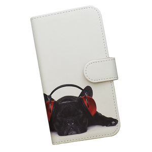 iPhone13 PRO MAX　スマホケース 手帳型 プリントケース 犬 ブルドッグ 音符 ミュージック