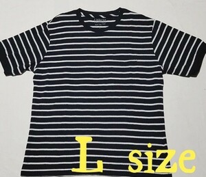 ボーダー 爽やか 涼しい 薄手 半袖 丸首Tシャツ L