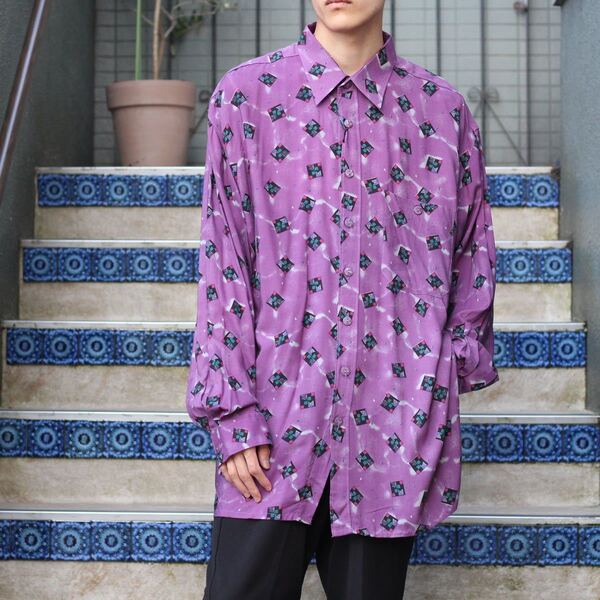 EU VINTAGE ALPENLAND PATTERNED ALL OVER DESIGN SHIRT/ヨーロッパ古着総柄デザインシャツ