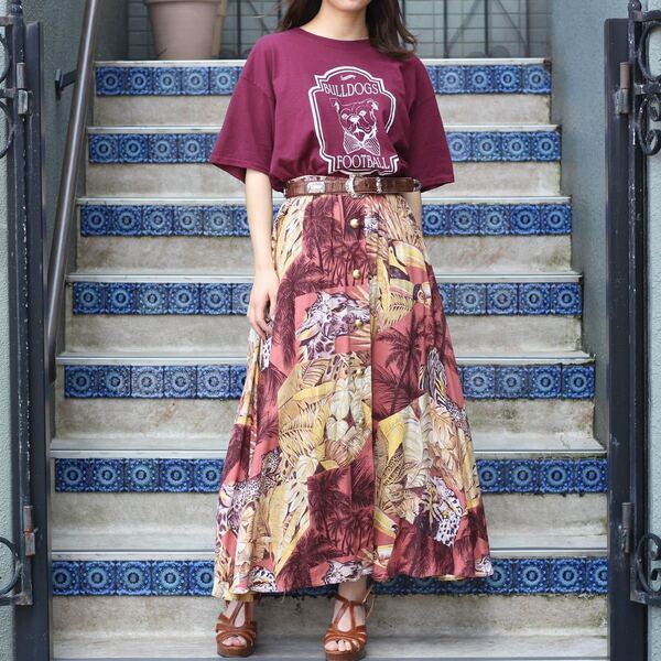 EU VINTAGE ANIMAL PATTERNED LONG SKIRT/ヨーロッパ古着アニマル柄ロングスカート