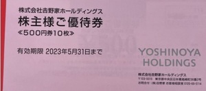 吉野家 株主優待 5000円分 有効期限：2023年5月31日