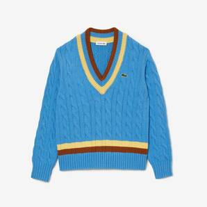 ラコステ レスポンシブウールブレンドチルデンニットセータ レディース RESPONSIVE WOOL BLEND TILDEN KNIT SWEATER AF9186L-060 BLUE L