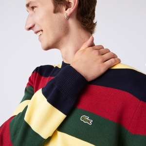 ラコステ ボーダーオーガニックコットンニットセーター 丸首セーター 横縞模様 メンズ STRIPED ORGANIC COTTON KNIT SWEATER AH1674L-MG9