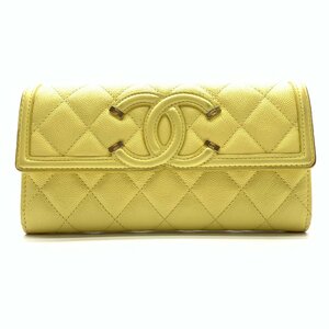 CHANEL シャネル A84448 長財布 キャビアスキン フィリグリー 黄色 イエロー ココマーク 小銭入れ コインケース レディース 管理RY22003431