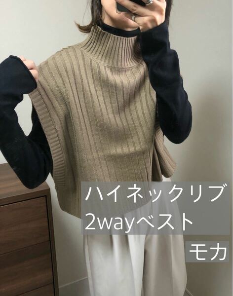 期間限定値下げ　ハイネックリブ2way ベスト / モカ