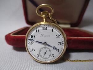 ① 正規品【ロンジン 18K/24.0g】懐中時計 手巻き アンティーク スモセコ 青焼き ネックレス付属