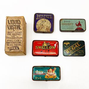 蓄音機 針 ブリキ缶 5点 他 桃太郎 SWALLOW REGAL ORIENT TOGO-PHONE レコード針 針ケース 昭和レトロ ヴィンテージ alpみ