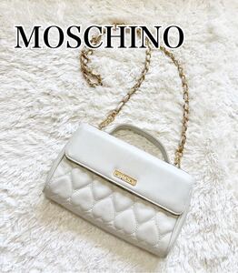 【MOSCHINO】ハートエンボス ホワイト ゴールドチェーン ショルダーバッグ