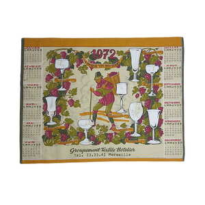 1972年 ワイン ヴィンテージ カレンダー クロス 布 ポスター ファブリック 雑貨 生地 アンティーク