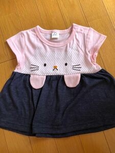 ベビー キッズ 半袖Tシャツ 半袖ワンピース Tシャツ ネコ ねこ ピンク デニム