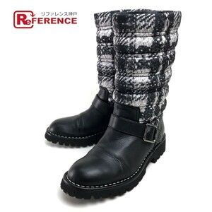 CHANEL Chanel G29477 tweed pattern belt attaching long boots snow boots 13B boots nylon / leather 