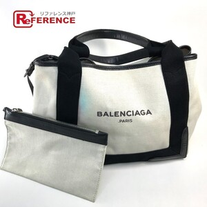 BALENCIAGA バレンシアガ 339933 カバS ロゴ トートバッグ ハンドバッグ キャンバス/レザー ホワイト×ブラック レディース【中古】