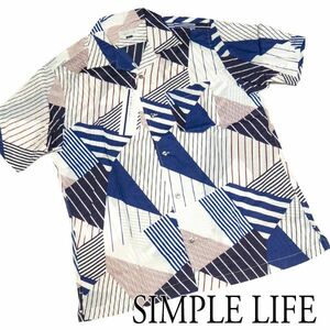 ☆ SL46M 新品!春夏 シンプルライフ ランダムストライプ オープンカラー 半袖シャツ SIMPULE LIFE