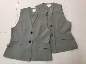 781-B 新品【HINUCK】ベスト 11号 L グリーン系 2枚/ハイナック/事務服/OL/受付/制服/オフィス/ユニフォーム