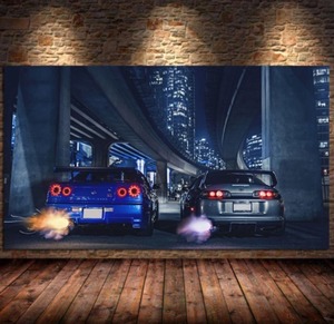 ★☆【大人気!!激安!!】スカイライン R34 GTR スープラ ポスター キャンバス 壁紙 絵画 フレームなし 20x40cm☆★