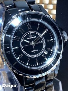 新品 TECHNOS テクノス 腕時計 正規品 セラミック アナログ腕時計 3気圧防水 クオーツ カレンダー ブラック メンズ カジュアル プレゼント 