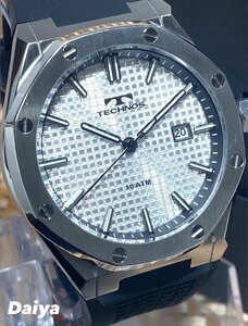 新品 TECHNOS テクノス 正規品 腕時計 ラバーベルト カレンダー 10気圧防水 クォーツ アナログ腕時計 カジュアル プレゼント シルバー