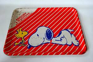 昭和レトロ・アンティーク・ビンテージ☆1965年当時物【SNOOPY＆WOODSTOCK☆スチール製トレイ】スヌーピー/ピーナッツ/日本製/希少・レア