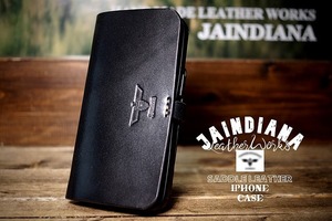 iPhone13 case hand .. saddle leather notebook type black simple (iPhone13pro*mini specification .. made . possible )