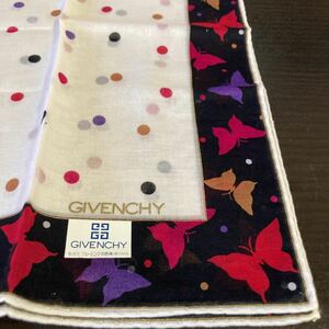 新品★レディース　ハンカチーフ　約45cm GIVENCHY ジバンシー 水玉 蝶々柄の縁どり