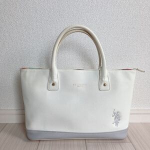 u.s.polo assn ユーエスポロアッスン レディース ハンドバッグ トートバッグ バイカラー 白 ホワイト グレー レザー アメリカ ブランド