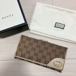 GUCCI グッチ GGキャンバス レディース 長財布 折り財布 茶色 ブラウン 白 ホワイト 本革 レザー 総柄 GG柄 キャンバス ブランド