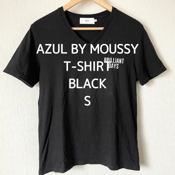 AZUL アズールバイマウジー VネックTシャツ 半袖 メンズ ロック カジュアル 普段着 夏服 黒 S