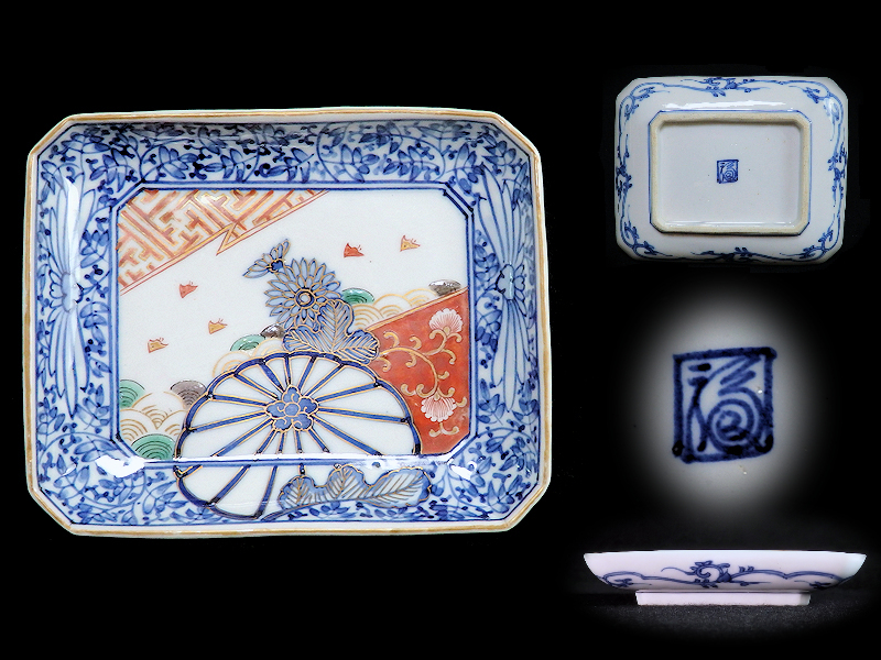 ★華心★ CDi-B288mS 大聖寺伊万里 染錦 波千鳥に菊 花唐草の図 長皿
