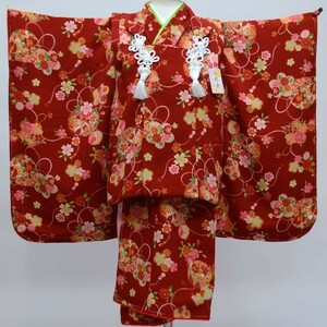 "Семь, пять, три" три лет женщина . кимоно hifu предмет полный комплект сделано в Японии ... большой крепдешин земля .. земля новый товар ( АО ) дешево рисовое поле магазин NO23972
