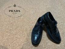 ◯ PRADA シャークソール レザー シューズ / プラダ フルブローグ ウィングチップ メダリオン エナメル 革靴 黒 25 Mens Ladies #Sirchive_画像1