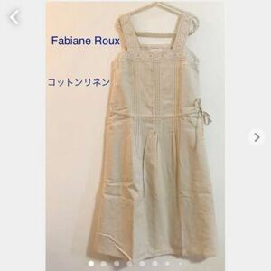 Fabiane Roux ファビアンルー 。コットンリネン ワンピース ノースリーブ キャミワンピ 綿麻 ベージュ レースワンピ 麻 綿