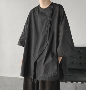 D356☆新品メンズ　ブラック　シャツ パーカー 春夏着服 大きいサイズ　快適 7分袖 トップス シンプル カジュアル