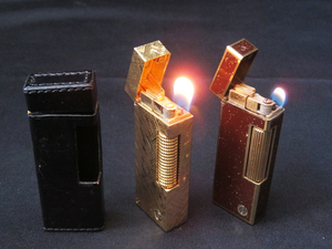 【M7232s】 Dunhill ダンヒル ローラー ガスライター ゴールド レッドラッカー×ラメ 革ケース 着火確認済/喫煙グッズ 喫煙具 高級ライター