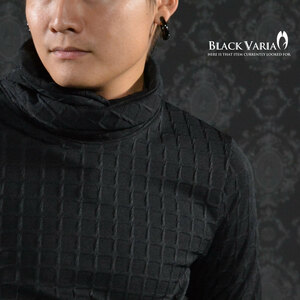 7#cs01-bk BLACK VARIA ウィンドウペン 格子柄 ハイネック ニット 長袖 タートルネック Tシャツ メンズ(ブラック黒) M きれいめ おしゃれ