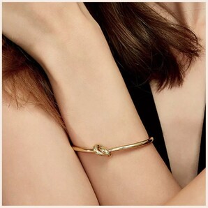 14K 韓国トレンディラウンド 円形オープンノットカフ バングル ブレスレット ゴールド ジュエリー お洒落 上品 結婚式 大人気