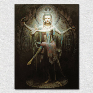 Art hand Auction Arte budista con esvástica ◆ Estatua del Bodhisattva Kannon ◆ Pintura budista de arte mandala 40 cm, Cuadro, pintura japonesa, persona, Bodhisattva