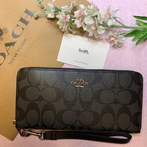 COACH コーチ 長財布 ブラックシグネチャー ストラップ付 新品 未使用