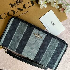 COACH コーチ 長財布 ブルーネイビー ストラップ付 新品 未使用