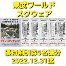 東武鉄道 株主優待 東武ワールドスクウェア 東武ワールドスクエア 割引券5枚　5名様分　有効期限2022年12月31日_画像1