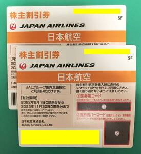 【送料込 匿名発送】JAL 日本航空（2023/11/30まで）株主優待券 2枚セット 