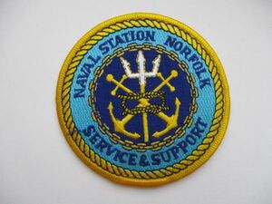 【送料無料】アメリカ海軍NAVAL STATION NORFOLKノーフォーク海軍基地SERVICE＆SUPPORTパッチ刺繍ワッペン/NAVY米海軍USN米軍US M49