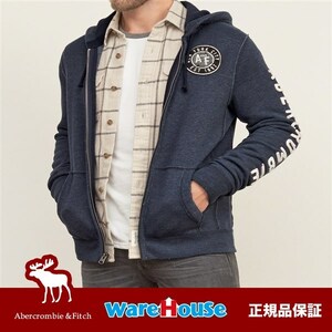 【送料無料】Sサイズ アバクロ フルジップパーカー Applique Logo Full Zip Hoodie ネイビー 