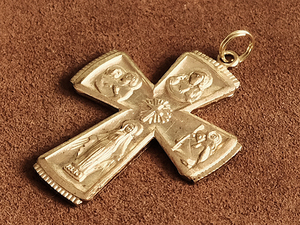 二重リング付き 真鍮製 十字架 クロスチャーム brass キーリング ネックレス ブラス ペンダントトップ メンズ キリスト ロザリオ キリスト