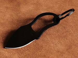 二重リング付き スチール製 ポケットナイフ（ブラック）キーホルダー 鋼 はがね ミリタリービンテージ アウトドア ペーパーナイフ ミニ