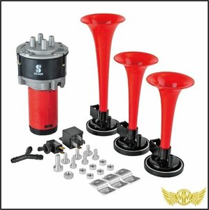 MADMAX for truck goods SEGER made Triple air horn 3 ream red compressor attaching 24V exclusive use / Canter Big Thumb [ postage 800 jpy ]