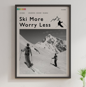  C477 スキー ski アウトドア キャンバスアートポスター 50×70cm イラスト インテリア 雑貨 海外製 枠なし B